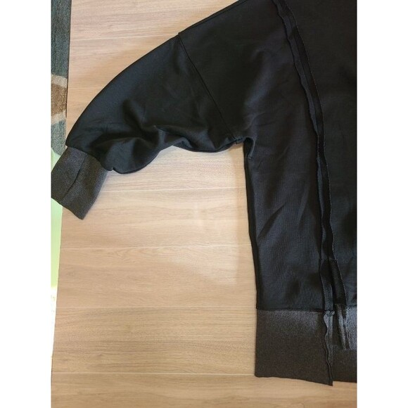 Black Oversized Sweatshirt L Drop Shoulder Raw Hem Casual Streetwear Pullover - Picture 2 of 8